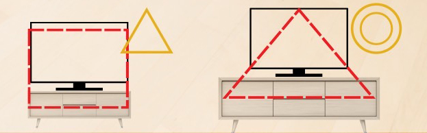 テレビボードの美しいバランスは「三角」を意識すると◎と言われています。